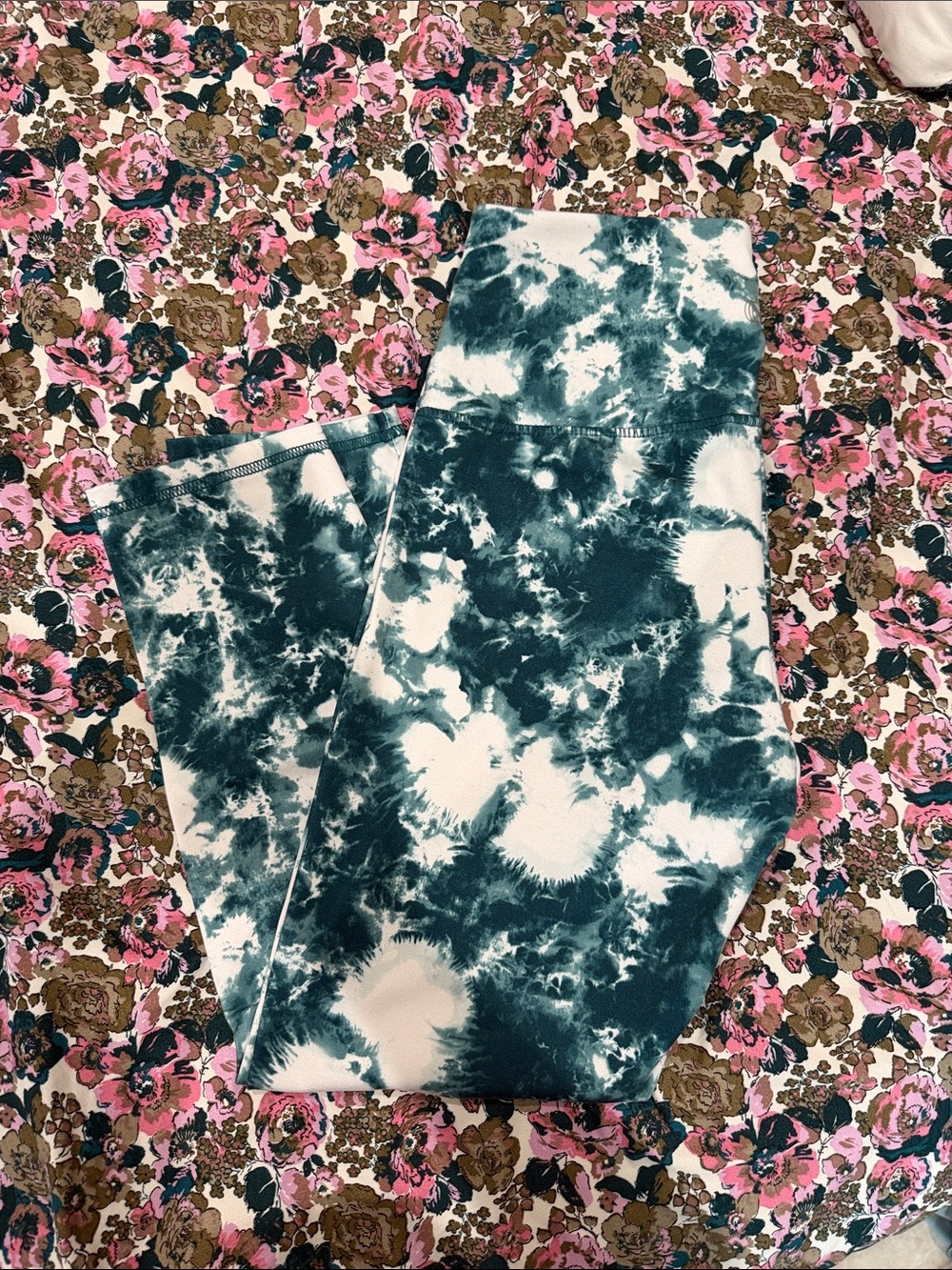 Tie-Dye High-Waist Leggings - Teal and White